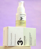Gens Essentials B3 Brightening Serum with packaging on a purple background  B3 Brightening Serum Gens Essentials  Gens Essentials